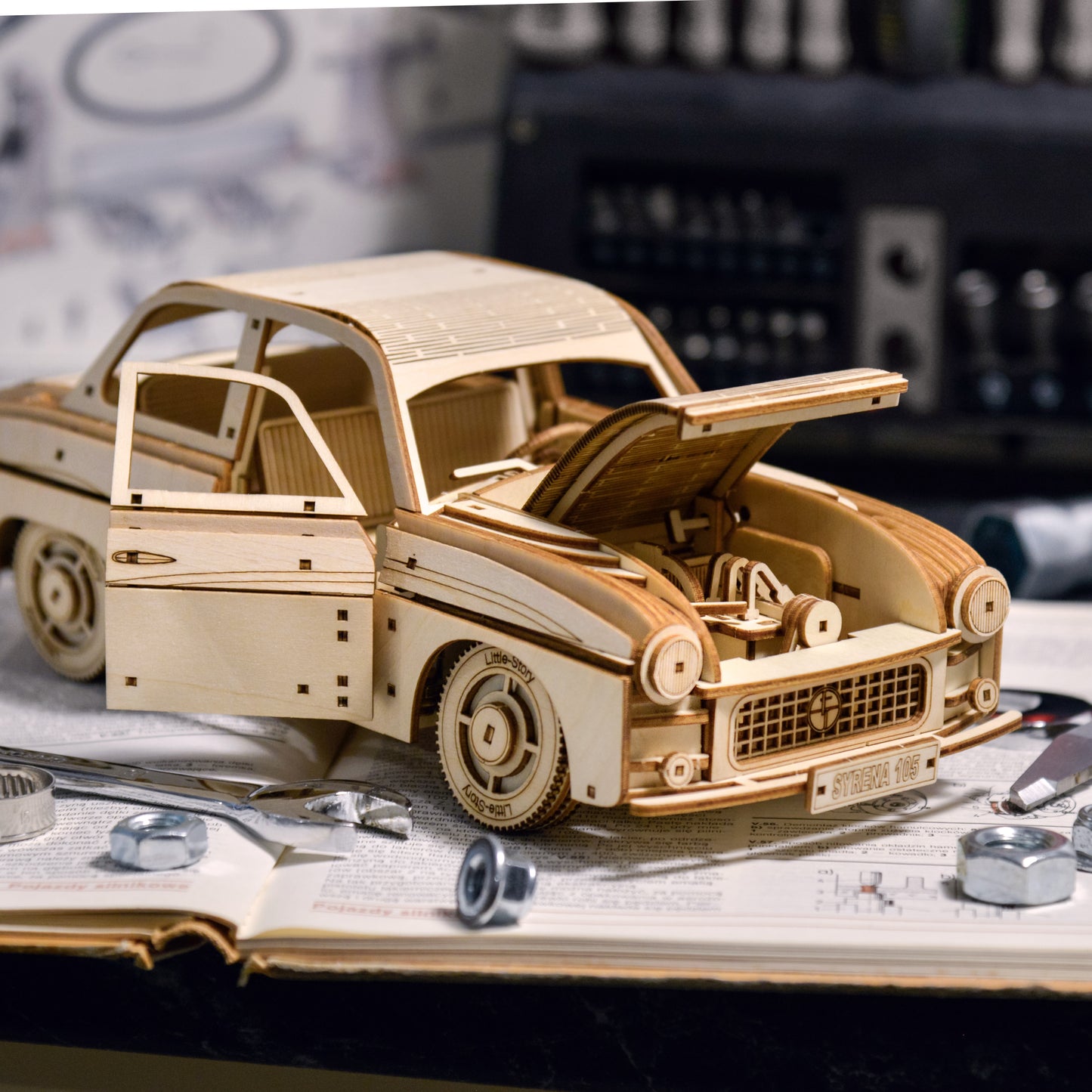 Drewniany model samochodu 3D – Syrena 105